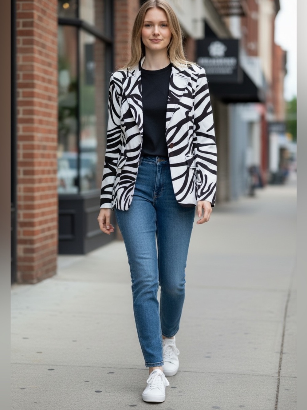 Essentials Brown and White Blazer with Zebra Print - Picture 3 of 13